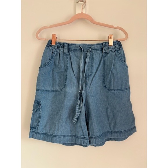 Karen Scott Pants - Karen Scott Womens Small Light Wash Denim Cargo Shorts Elastic Drawstring Cotton